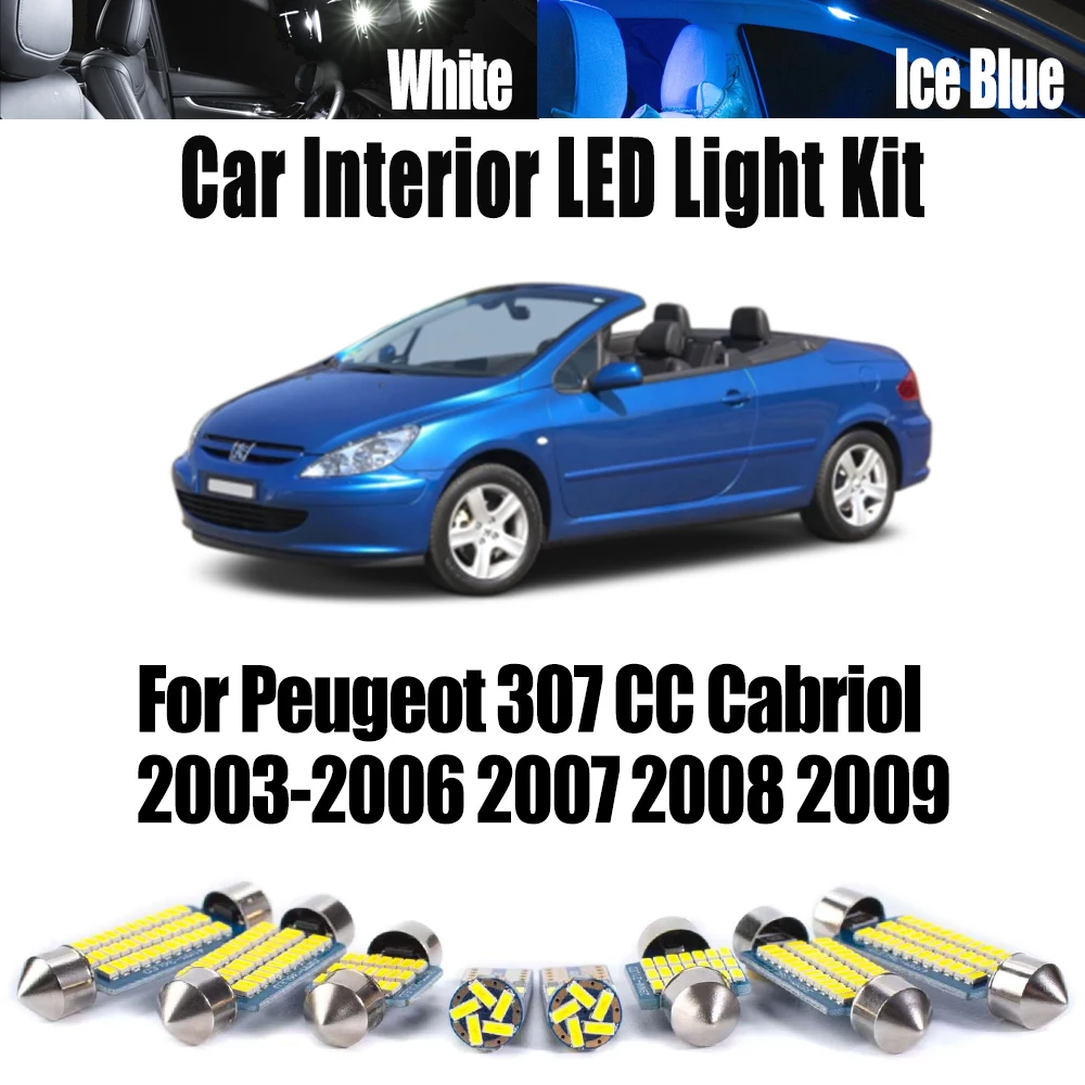 14Pcs Canbus LED Interior Map Dome Trunk Vanity Mirror Light Kit For Peugeot 307 CC Cabriol 2003- 2006 2007 2008 2009 Car Bulbs
