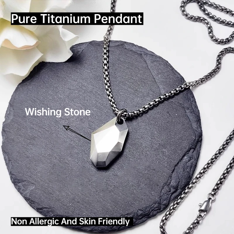 

New Wishing Stone Pure Titanium Pendant 3mm Square Box Chain Necklace For Men Non Allergic Skin Friendly Jewelry Unisex Necklace