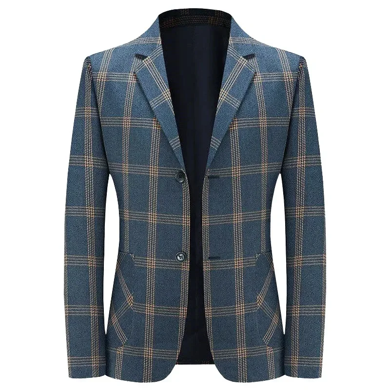 

Новые мужские клетчатые пиджаки, костюмы, куртки, мужские Тренчи с корейским дизайном, мужские деловые повседневные приталенные пиджаки, пальто, мужская одежда