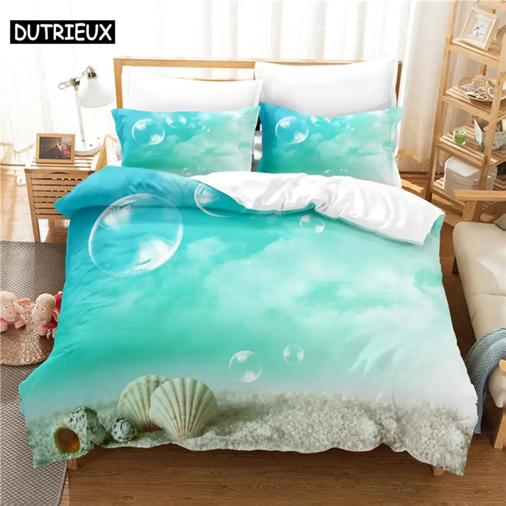 

3D Digital Printing Fashion Design Queen Size Sandy Beach Bedding Set, Duvet Cover Set