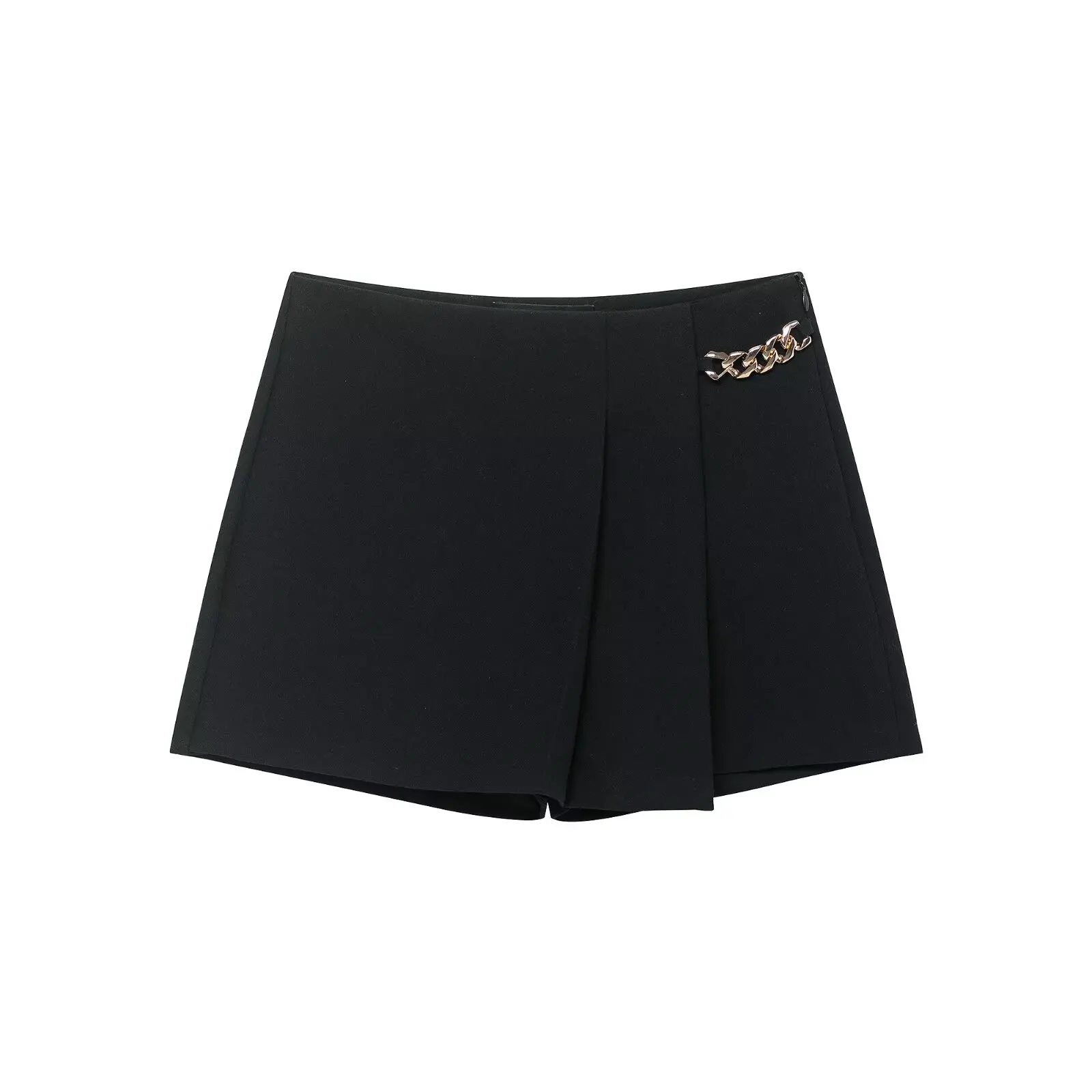 ZEVITY 2026 Women Fashion Wide Pleated Chain Design Mini Skirt Shorts Lady Side Zipper Hot Shorts Chic Pantalone Cortos QUN9503