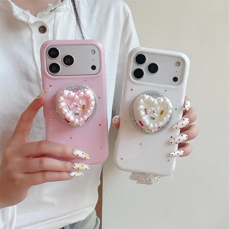 

Kawaii Candy Heart Magnetic Phone Case With Rhinestones Anti-drop Clear Cover For iPhone 17 16 15 14 Pro Max fashion iPhone case