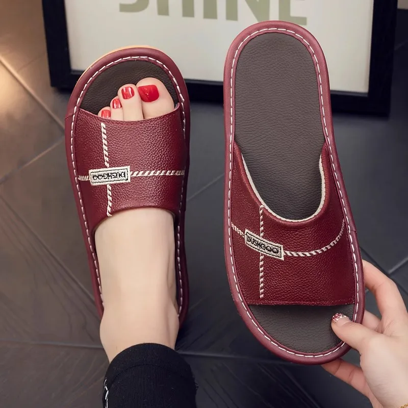 

Тапочки из натуральной кожи для мужчин и женщин, летние домашние модные домашние тапочки, сандалии из воловьей кожи на нескользящей мягкой подошве