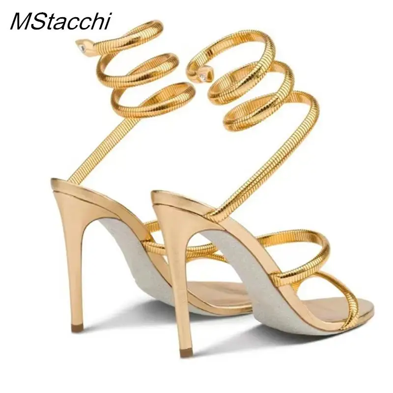 Snake Strap High Heel Sandals Women Summer 2024 Ankle Strap Banquet Party Shoes Narrow Band High Heels Ladies Gladiator Sandals