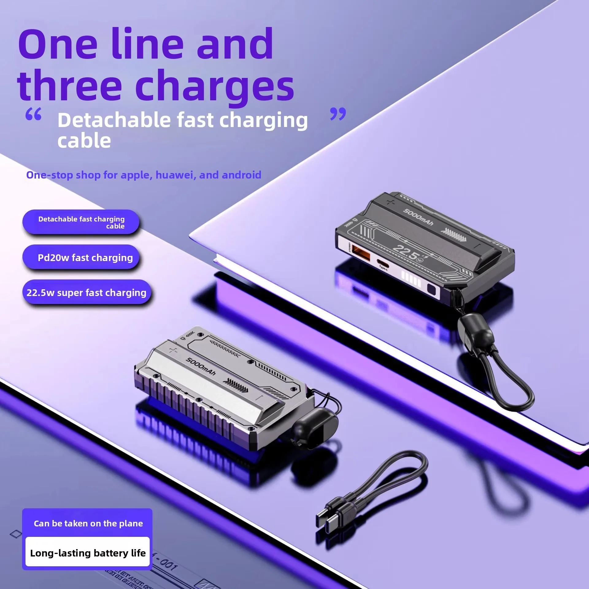 22.5W Super-fast Charging Compact Portable Plastic Power Bank with Mechanical Design