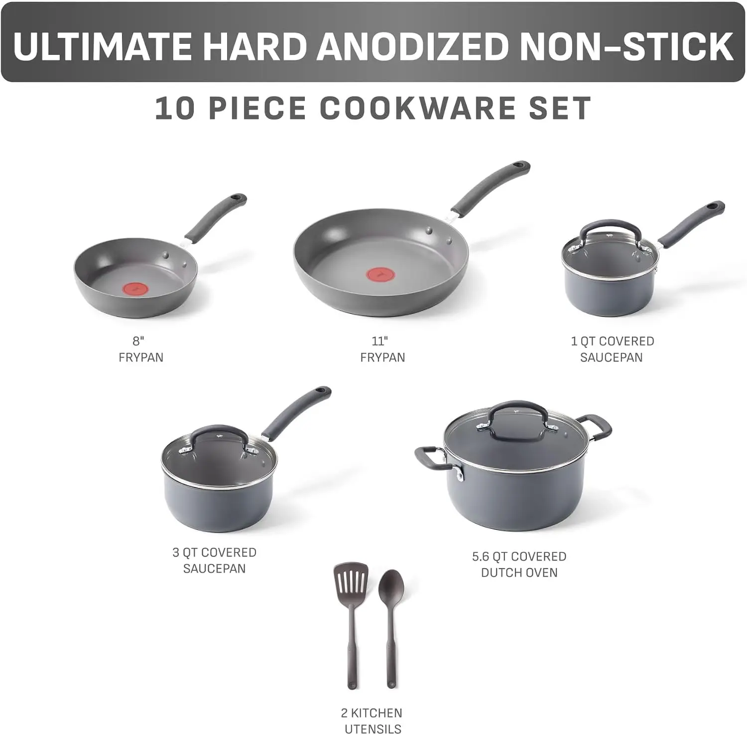 10 Piece Nonstick Pots Pans Hard Anodized Ultimate Cookware Set