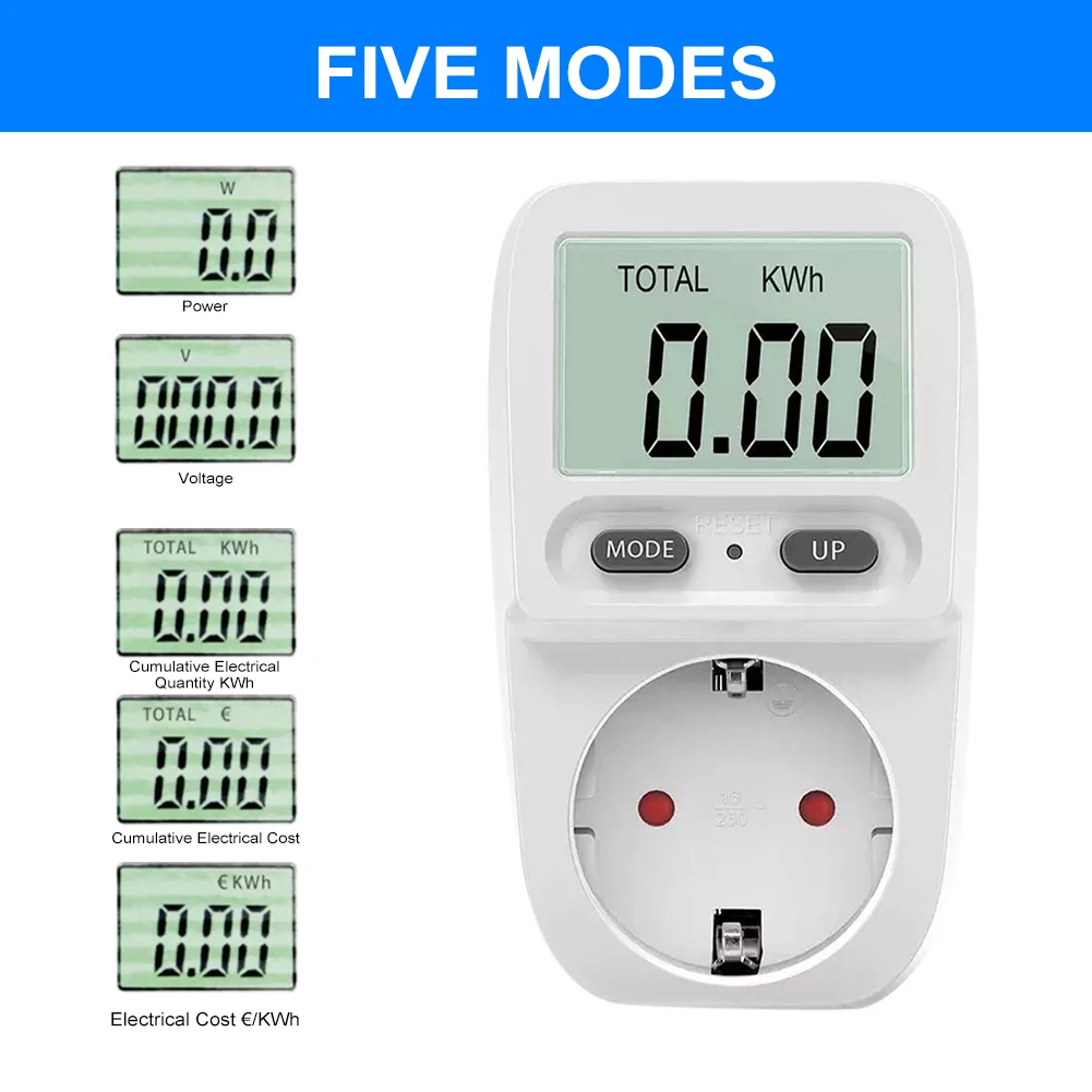 220V EU Elektriciteitsmeter Wattmeter LCD Energiemeter Socket Elektrische tester Meten Outlet Power Analyzer