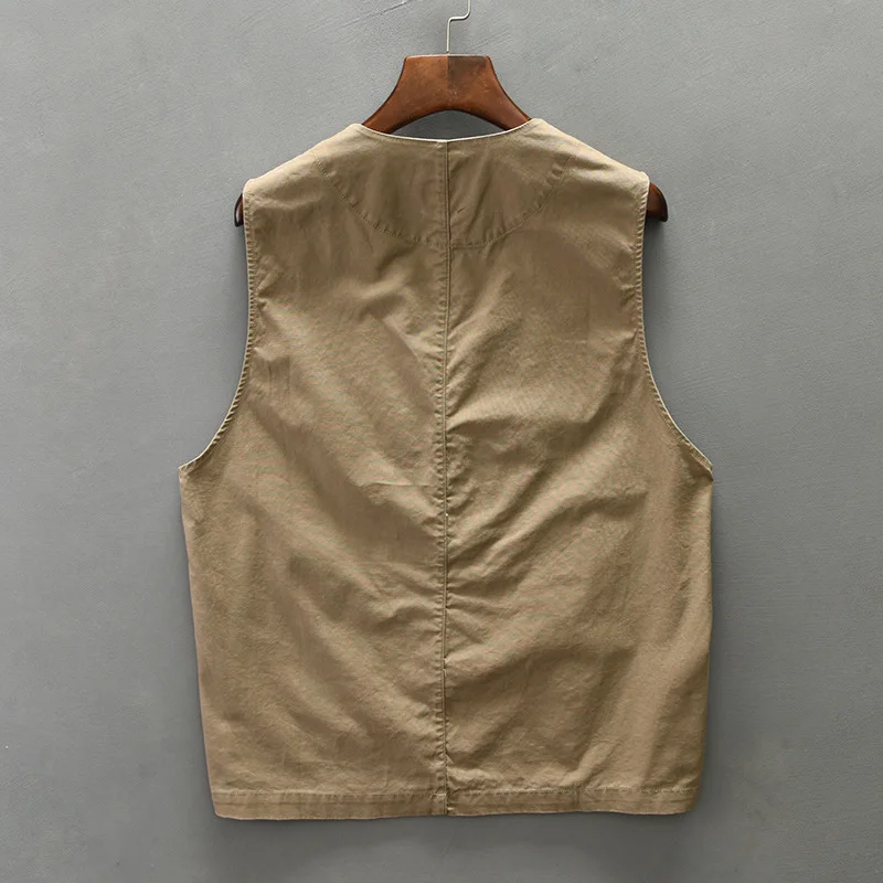 Herfst Nieuw Vissen Heren Vest Heren Japan Vintage Werkvest Puur Katoenen V-Hals Knoop Mouwloos Jasje Man Mode Vest