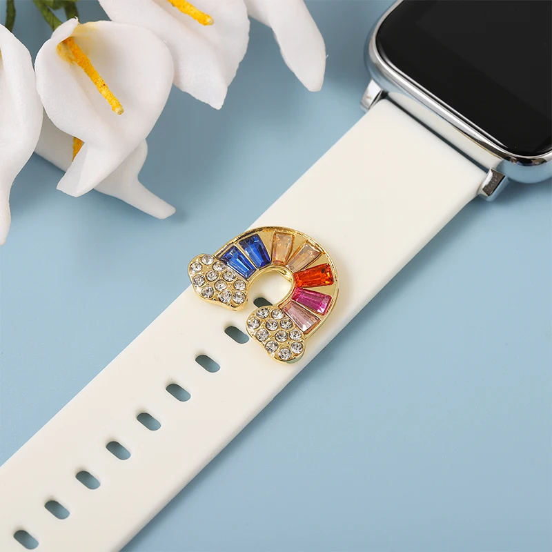 Dijes de correa de silicona para Apple Watch, colgante de uñas de colores, joyería para Iwatch, taza de arcoíris, pulsera de dibujos animados, encanto de uñas
