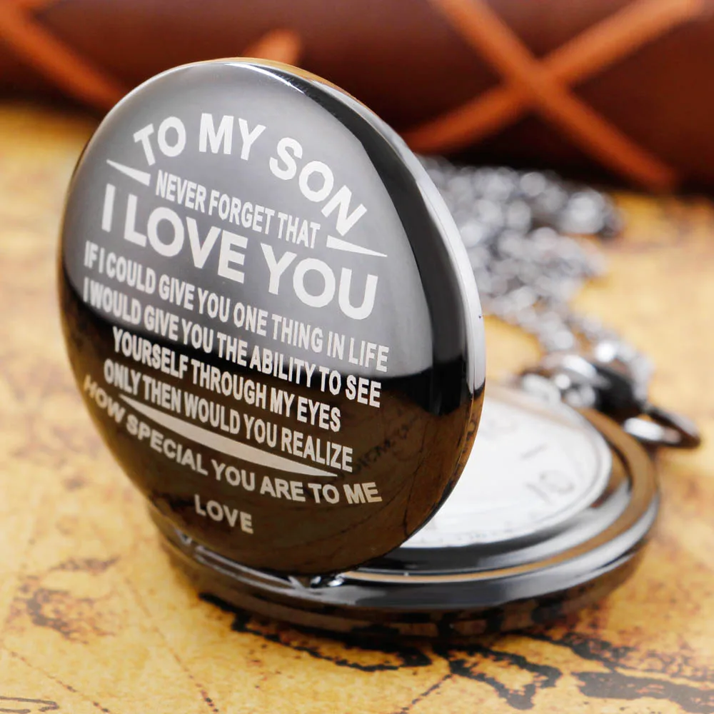 To My Son Printed Quartz Pocket Watches Collection Casual Mens Necklace Chain Clock Fob Watches Practical Popular Gift