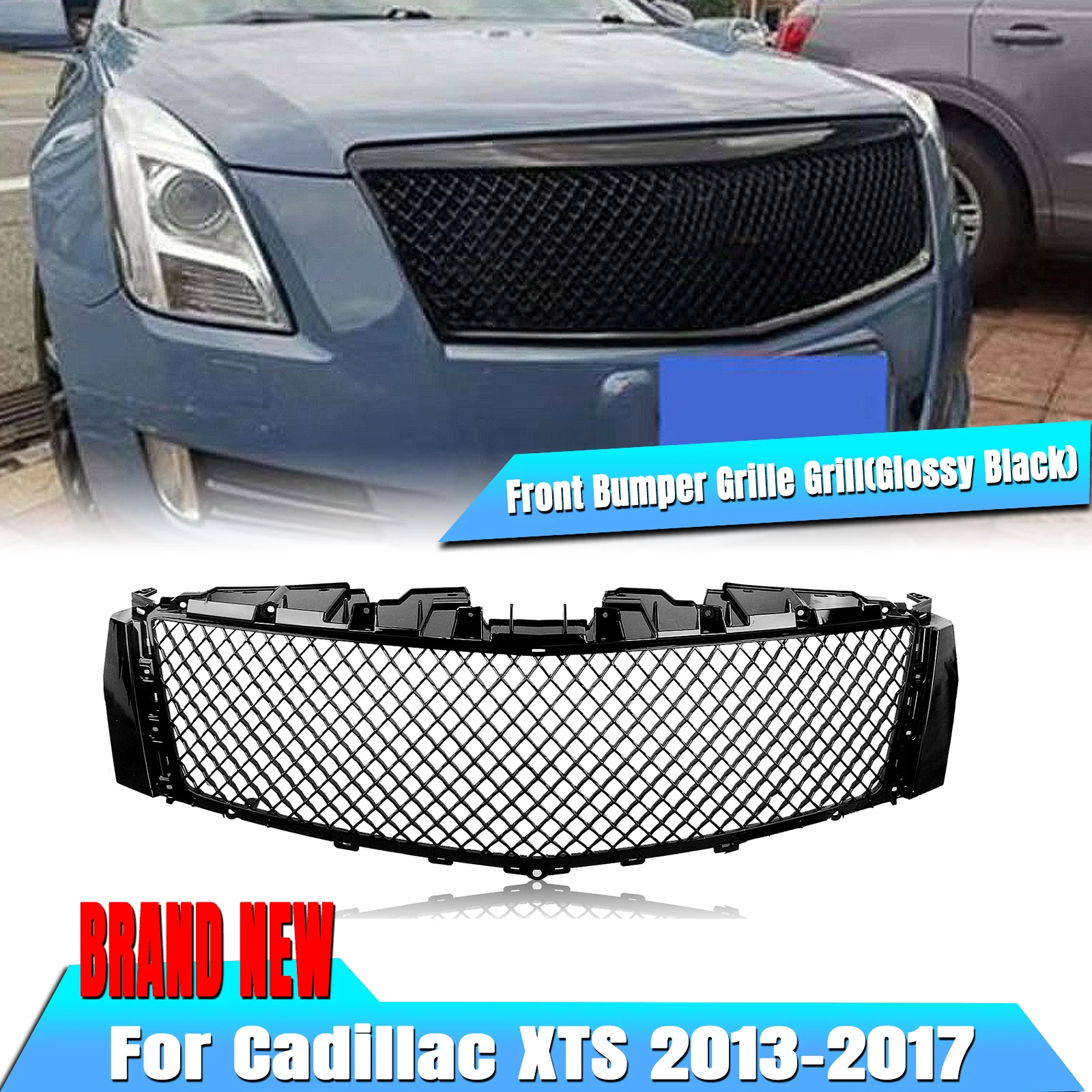 

Car Front Upper+Lower Grille Grill Bumper Hood Mesh Cover Grid For Cadillac XTS 2013-2017