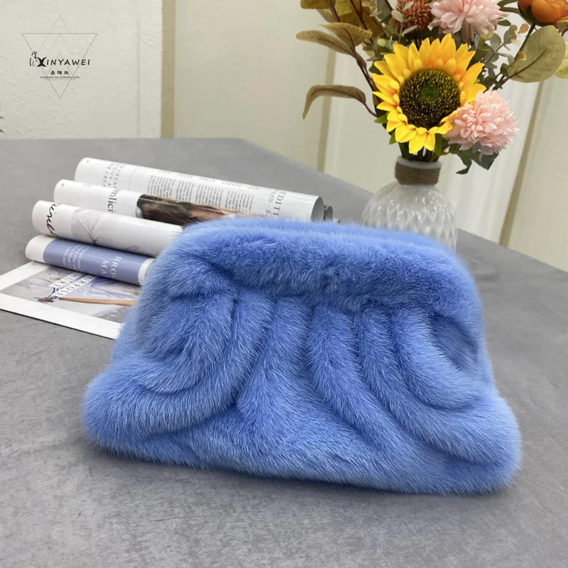 Women\'s Handbags 2024 Clutches Fashion Simple Designer Handbag Woman  Mink Fur Bags Solid Color Ladies Clutch Shoulder Bags