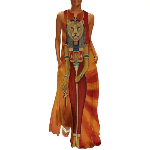 Sekhmet Mısır Dişi Aslan Tanrıçası Uzun Elbise Kadın uzun elbise uzun elbiseler kadınlar için yaz kadın elbise 2025