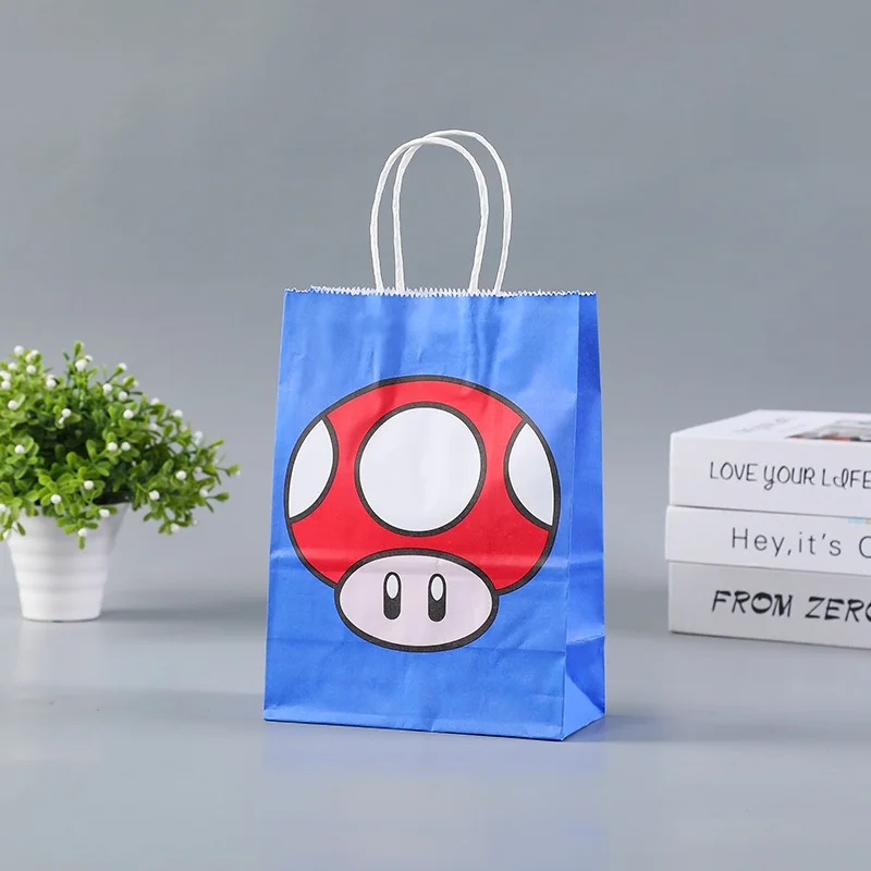 Wholesale Super Mario Bros 12Pcs/set Kraft Paper Candy Bag Luigi Yoshi Handbag Birthday Party Packing Paper Bag for Halloween