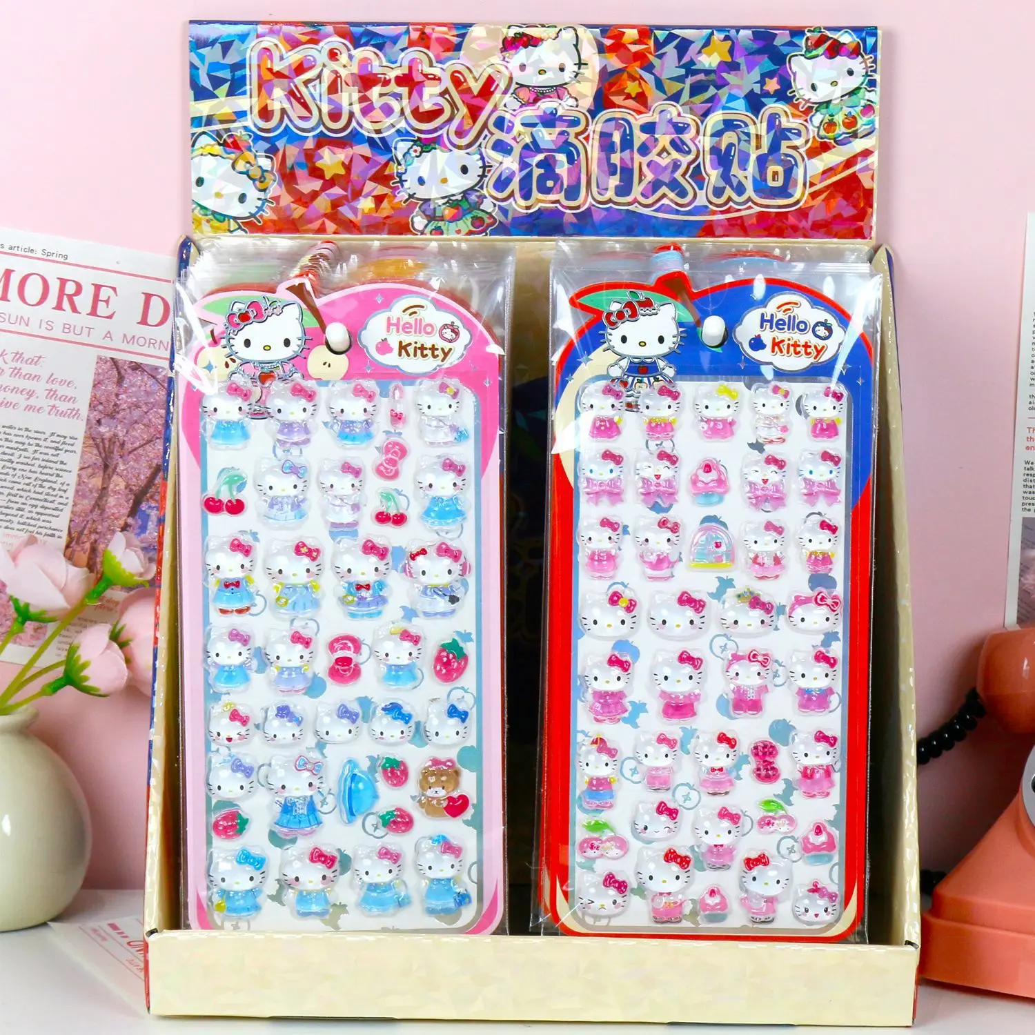 New model Hello Kitty Stickers, 3D Embossed Decals for Notebook Phone Case Photo Album Dairy