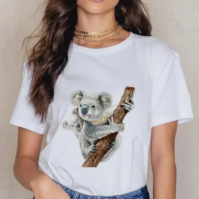 Kobiety Cartoon Kawaii zwierząt Koala nadruk koszulka damska Harajuku Ropa Mujer graficzny T-Shirt Plus Size casualowe w stylu Streetwear koszulki