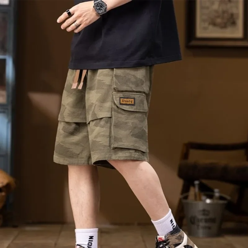 

Мешковатые длинные свободные бермуды большого размера с завязками и несколькими карманами, полумужские шорты-карго большого размера с эластичной резинкой на талии, широкая уличная одежда