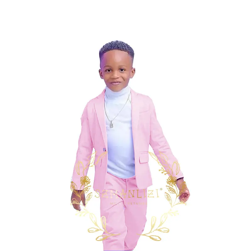 Handsome Boy Suits Set Formal Wedding Tuxedo Notched Lapel 2 Piece Light Purple Party Dress Kids Blazer Pants Costume