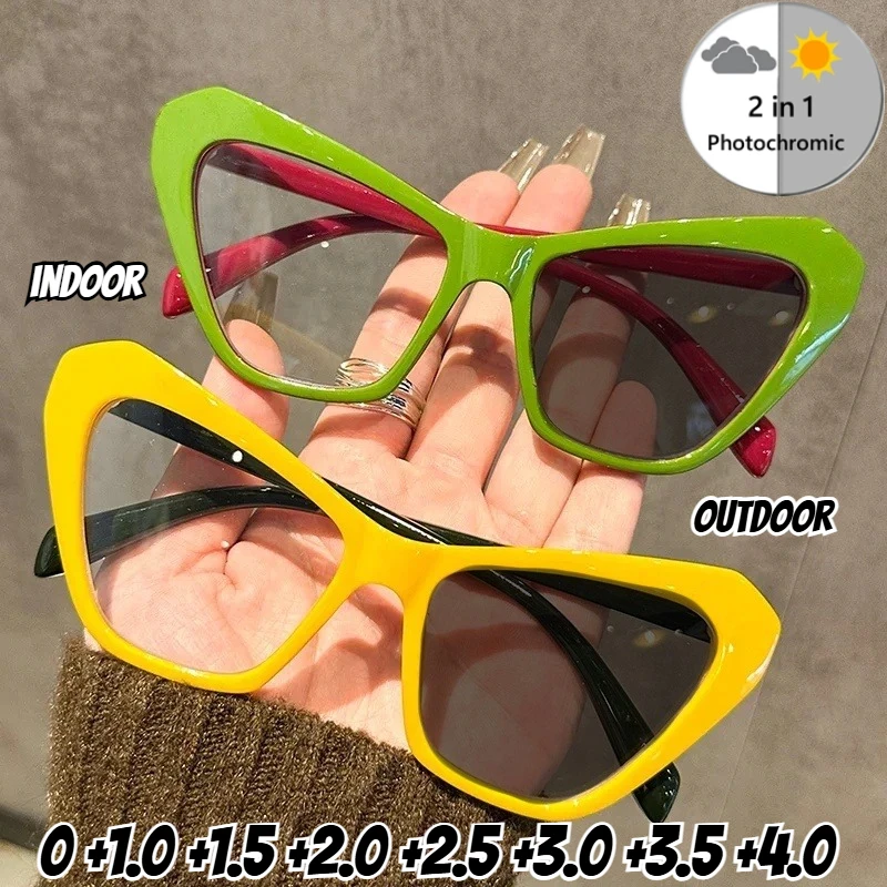 

Fashion Cat-Eye Photochromic Reading Glasses HD Blue Light Blocking Presbyopia Glasses New Fashion Eyewear for Men and Women