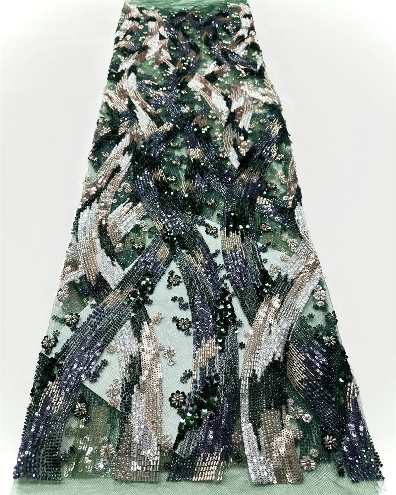 Heavy Lace Fabric With Sequins African Lace Fabric 5 Yards High Quality Beaded Tulle Lace Fabrics For Dress Sewing