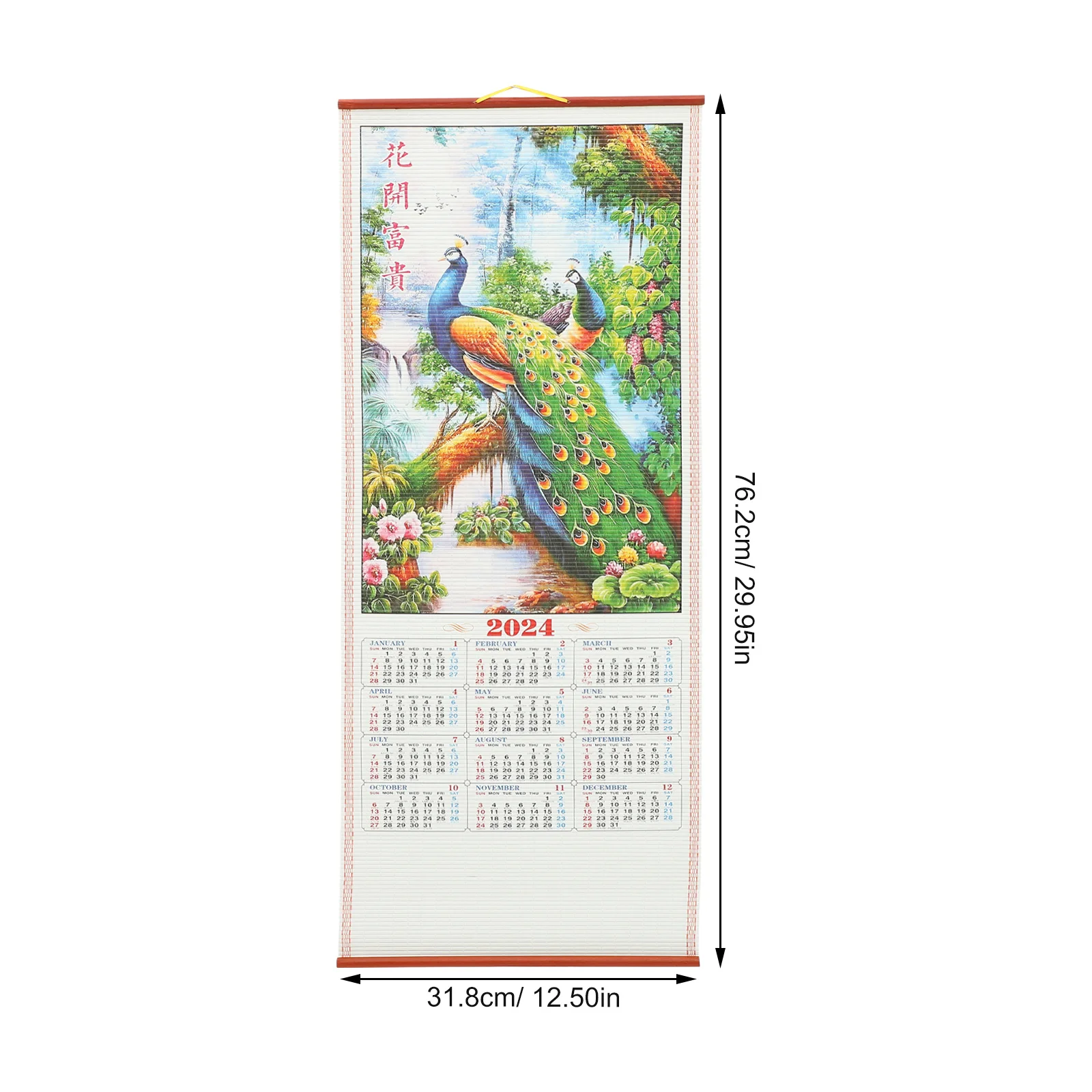Calendario da parete 2024 Anno del drago Scorrimento di carta Decorazioni per la casa Imitazione rattan Calendari tradizionali sospesi Funzionali