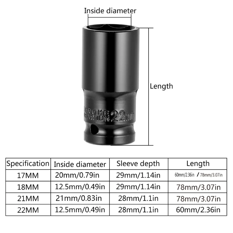 Ferramenta soquete deephex 21mm, revestido preto, unidades, soquete impacto profundo métrico para várias fixação