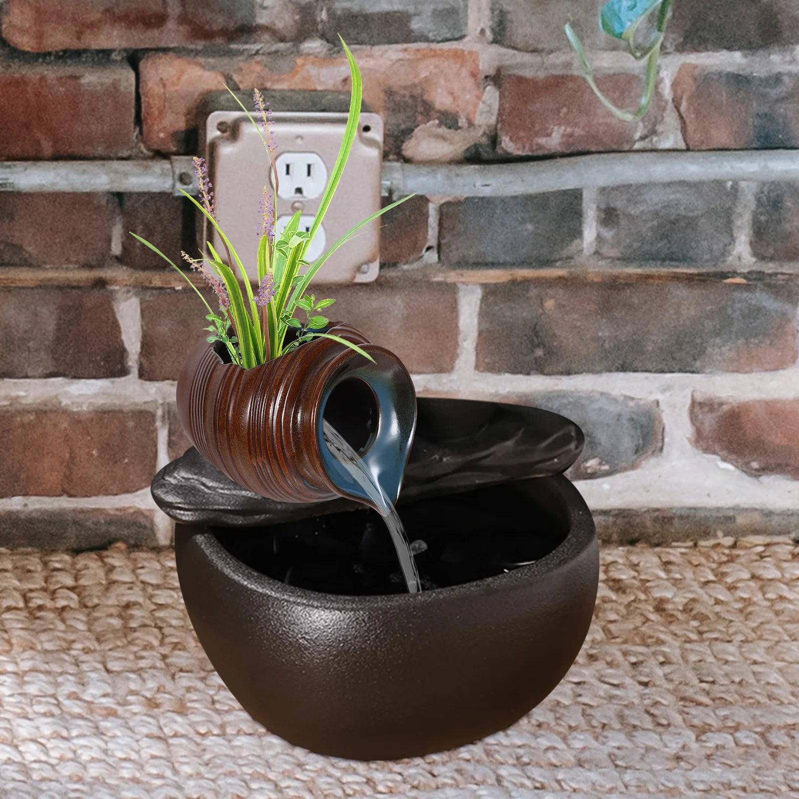 

Ceramic Waterfall Jar Outdoor Indoor Decor Circulating Fountain Pond Pot Landscape Water Feature DIY Garden Centerpiece