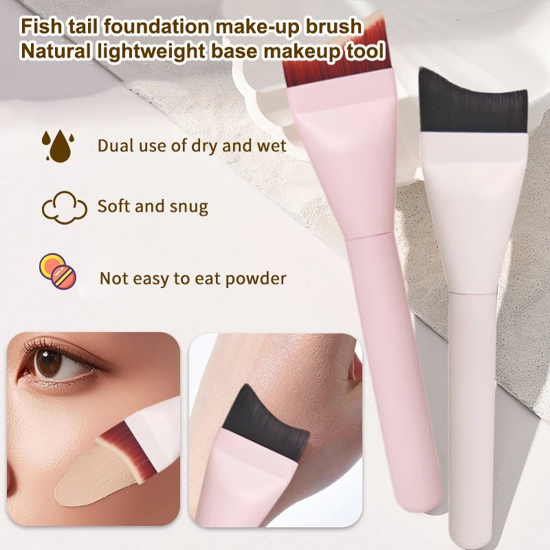 1 pz pennello per contorno viso leggero strumento per fondotinta misto crema manico in legno pennello per contorno pennello per fondotinta a mezzaluna ultra sottile