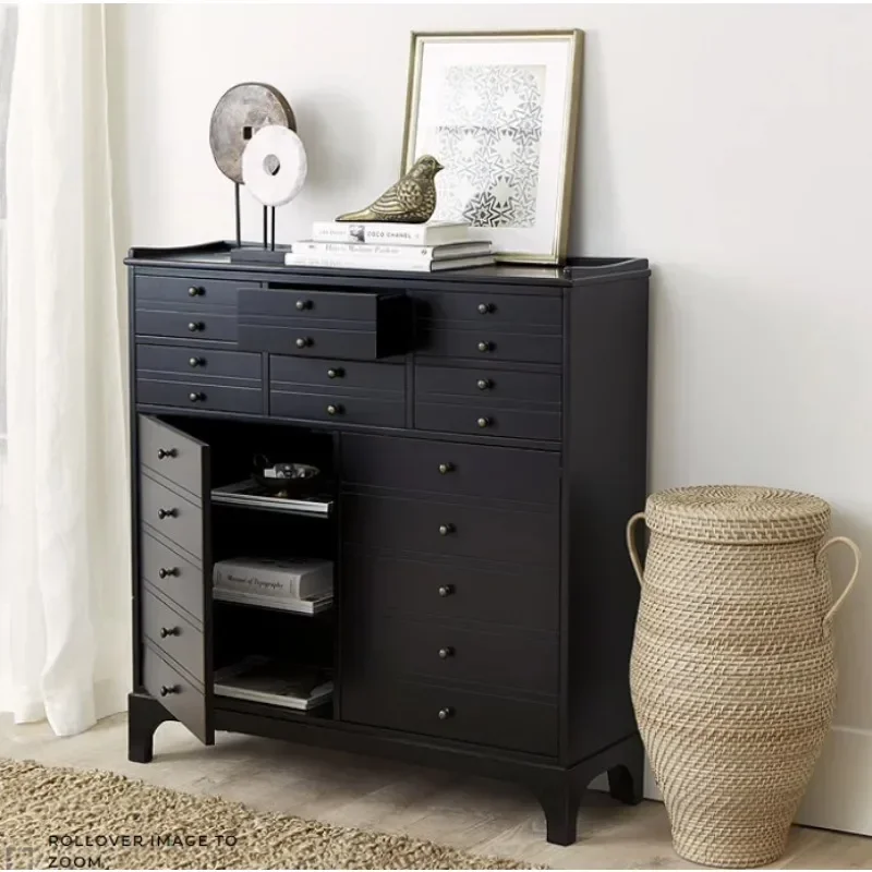 Entrance cabinet coffee snacks storage French living room chest black