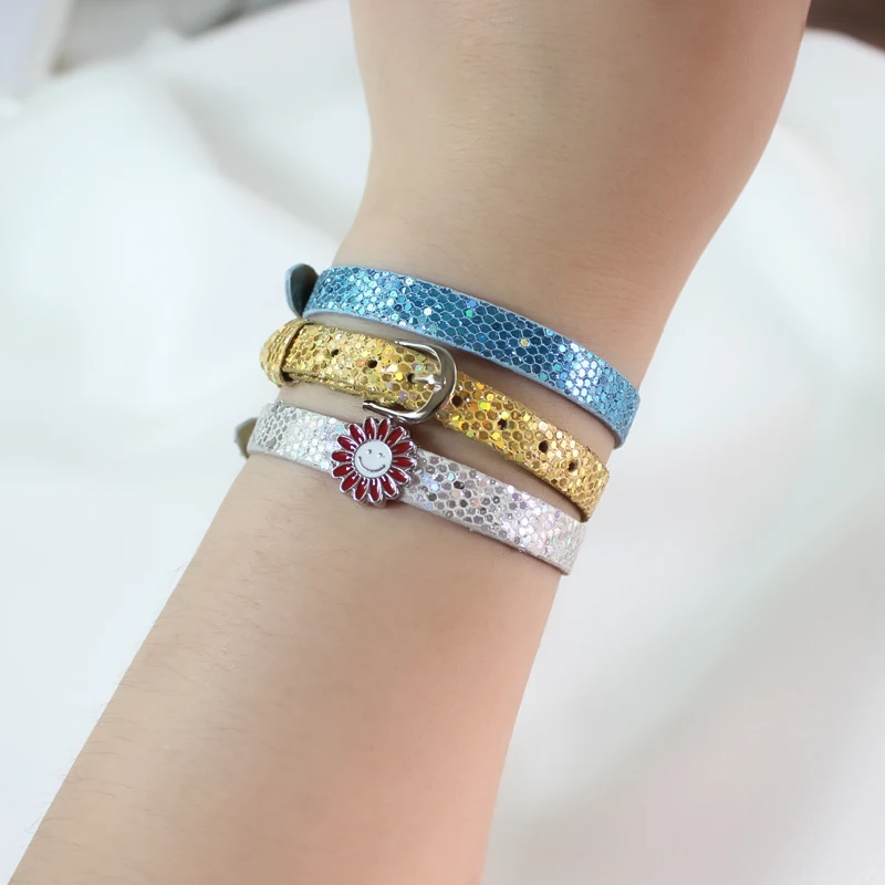 Name Glitter Sequin Bracelet 8mm Width 21cm Length Through Slide Charms Letters Alphabet Numbers DIY Jewelry For Women Kids Gift