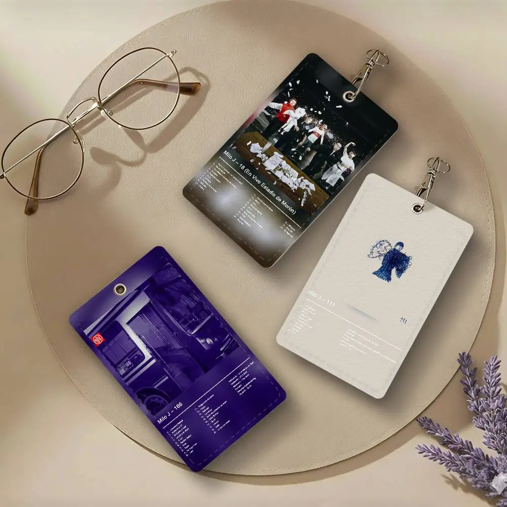 Singer M-Milo J Album PU Leather Card Holders Anti-lost Student ID Protective Cover Cases Campus Access Cards Key Chain