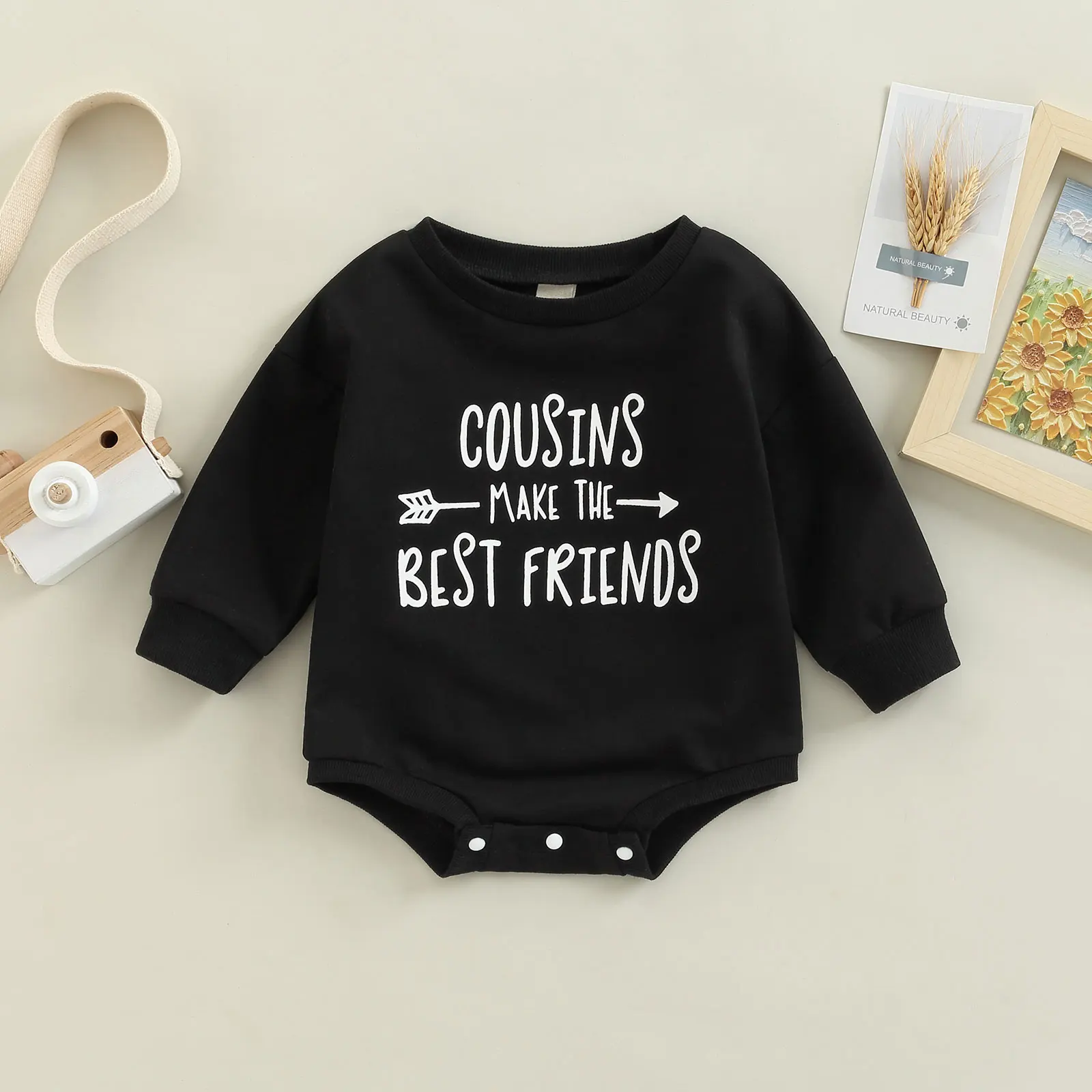 2022-08-18 Lioraitiin 0-18M Baby Girl Boy Bodysuit Long Sleeve Round Neck Letters Print Loose Crotch Button Short Romper