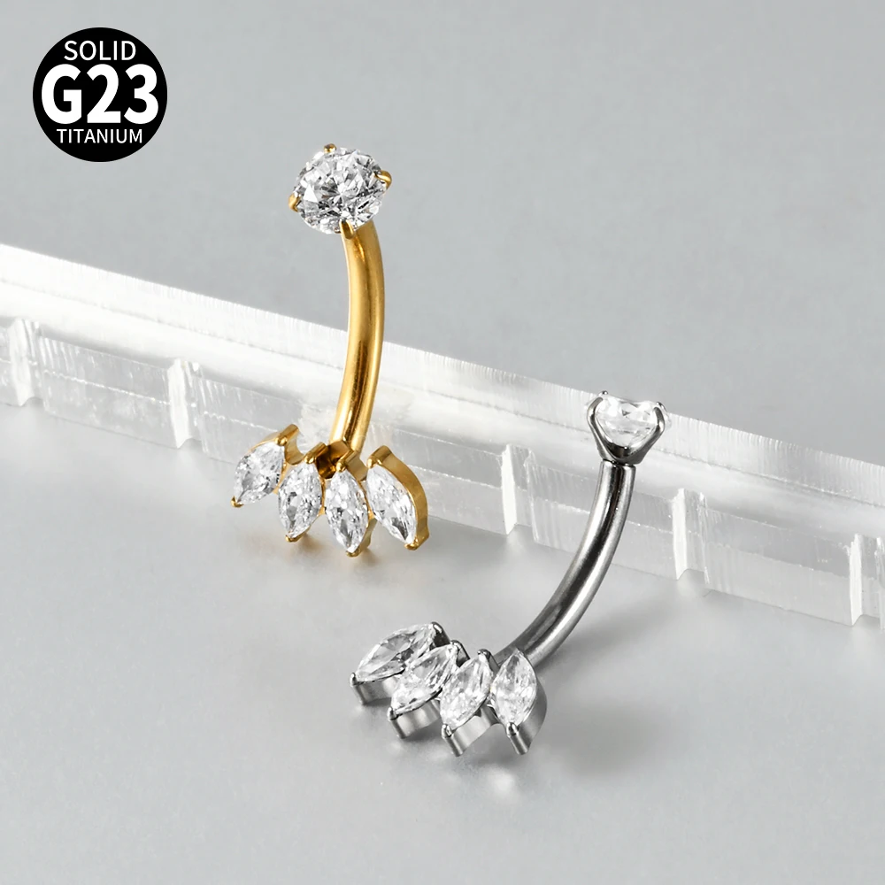 Titanium Carved Zircon Belly Button Stud, 1PC