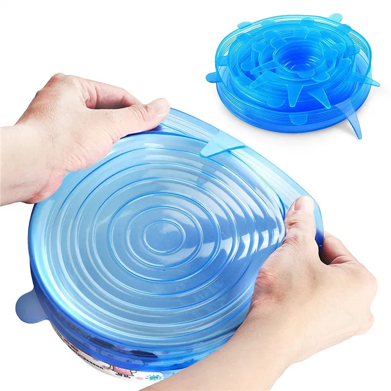 

6pcs Silicone Cover Food Stretch Fresh Caps Reusable Durable And Airtight Cap Food Cover Cookware Kitchen Accessories