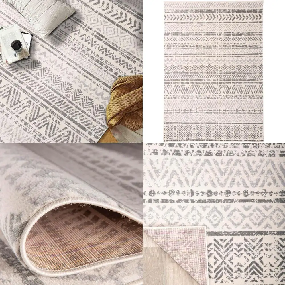 

Серый ковер в стиле бохо с этническим узором, идеально подходит для гостиных, 120 x 180 см