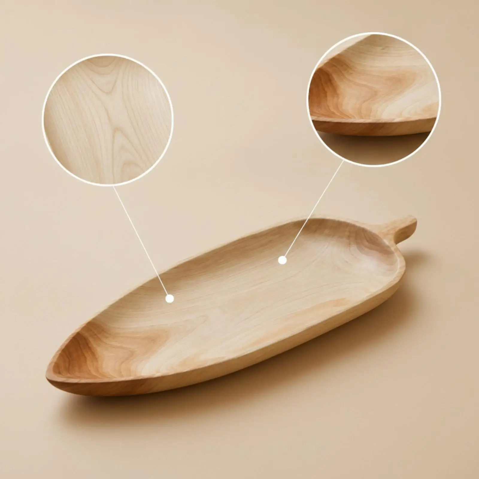 Beech Wood Leaf Serving Tray Elongated Handled Decorative Platter Minimalist Table Storage Tray for Home Use