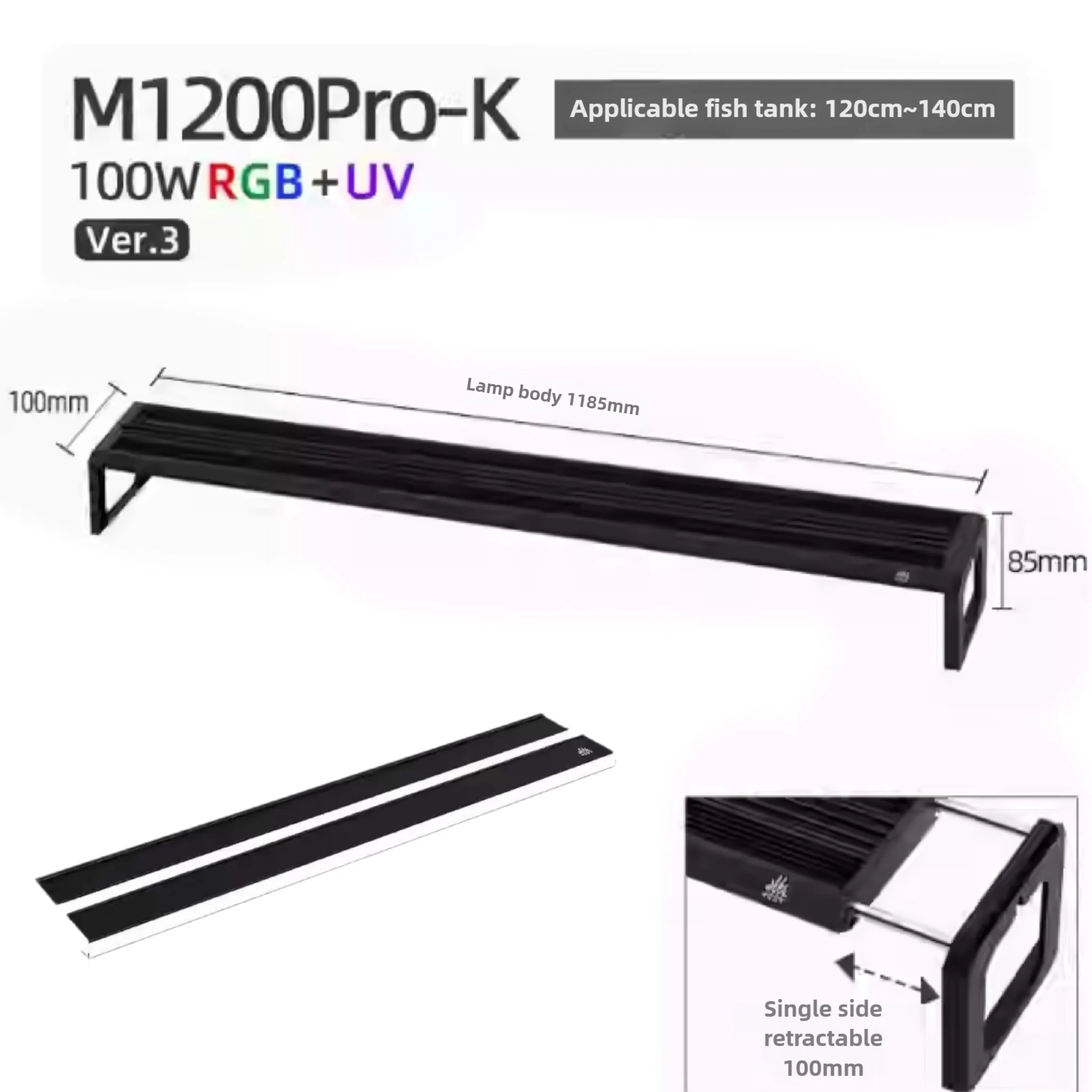 Woche Aqua M-Serie 400 mm Aquariumlampe RGB UV-Beleuchtung mit APP-Steuerung Zyklustimer
