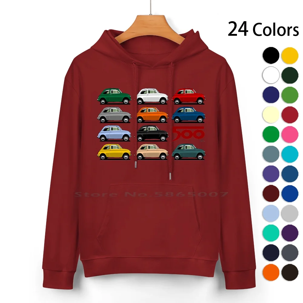 Fiat 500 Side View Pure Cotton Hoodie Sweater 24 Colors Fiat 500d 500l 500r 500f Belina Giardiniera Lusso Rinnovata Jolly