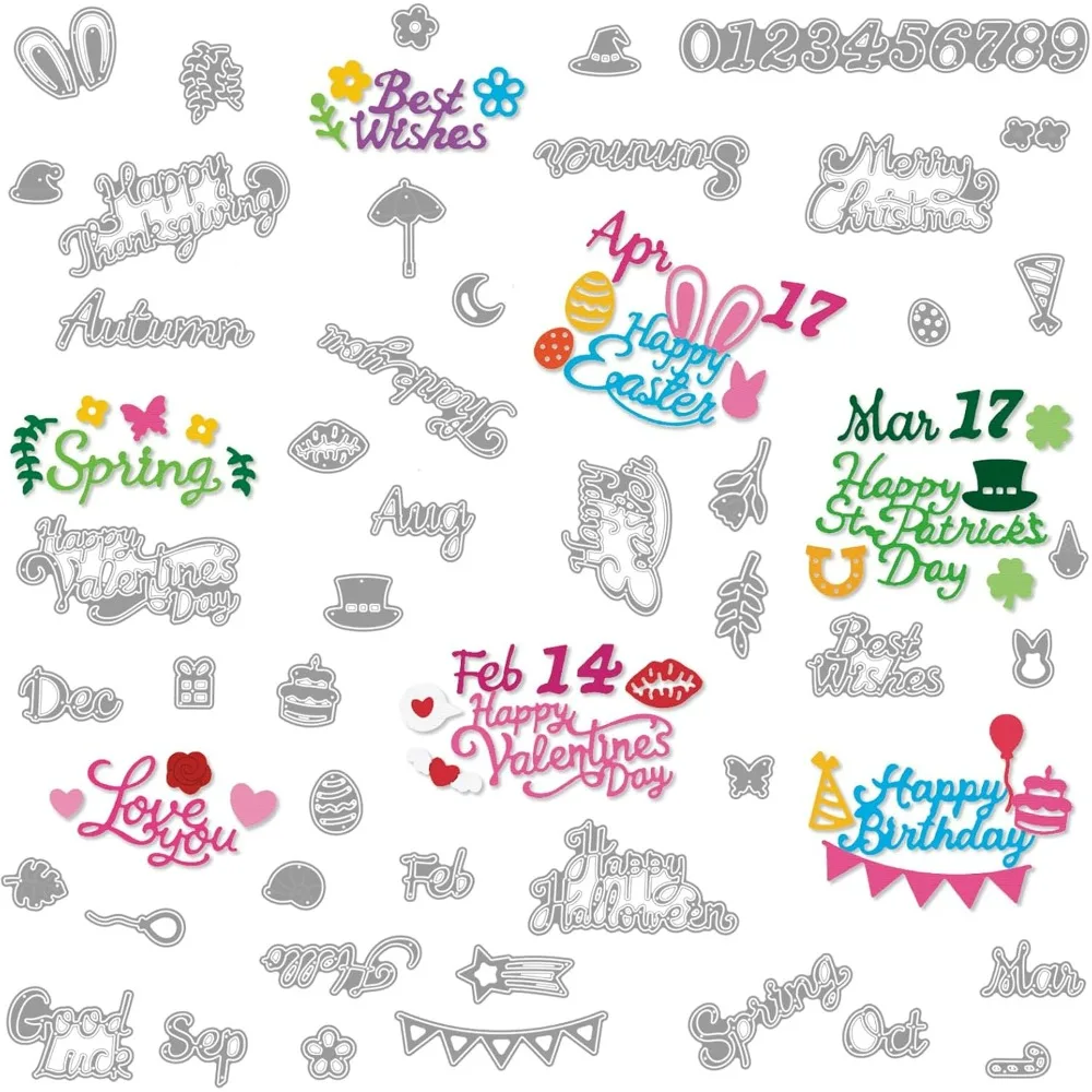 

Металлические штампы 16Set - Высечки в виде слов благословения для изготовления карточек, трафареты для тиснения праздничных поздравлений - Углеродистая сталь