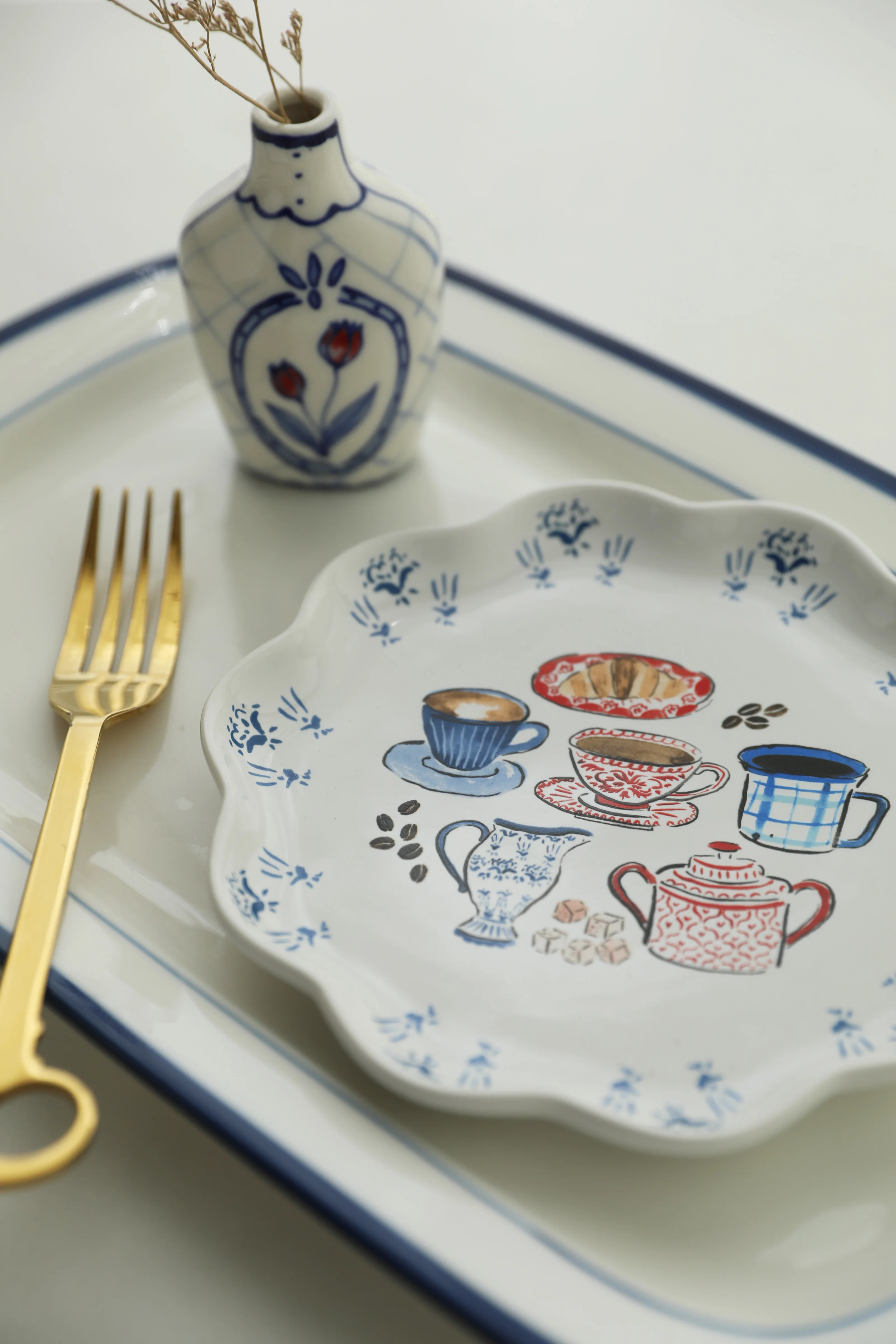 

Western-style cute, British single new watercolor oriental ceramic afternoon tea tray
