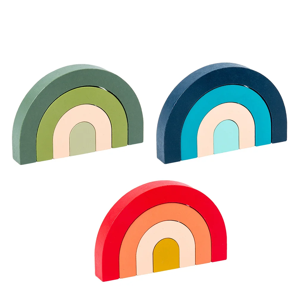 Juguete de bloques de construcción de arco iris para niños, juguete educativo semicírculo de ladrillo, juguete de madera para enseñanza de Color espacial, 3 uds.