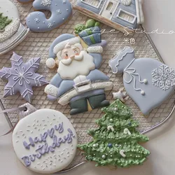 Christmas Santa Claus Tree House Snowflake Cookie Cutter Icing Pressed Mold Biscuit Stamp DIY Fondant Cake Decorations And Tool