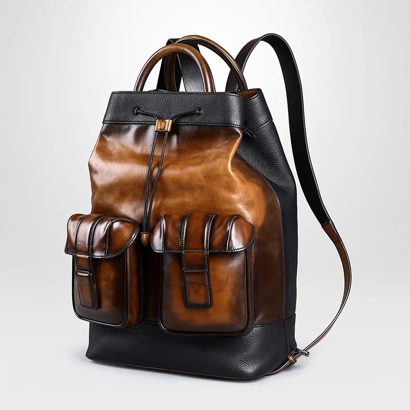 DIMY 2025 Men's Backpack Made of Genuine Leather Large Capacity Business High end Luxury Handmade Backpack