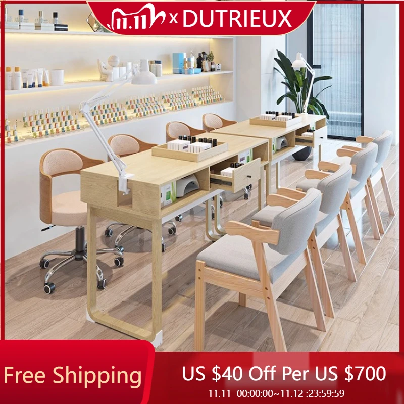 

Organizer Light Luxury Nail Desk Wooden Simple Square Aesthetic Manicure Table Cleaning Salon Nagel Tisch Nails Salon Furniture