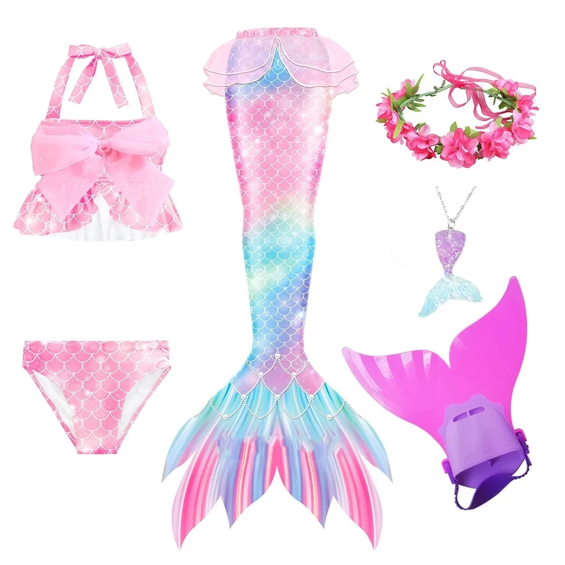 Magical Mermaid Tail Swimwear for Girls Cosplay Costume Beachwear Bikini Swimming Swimsuit Kids Halloween Mermaid Themed Party