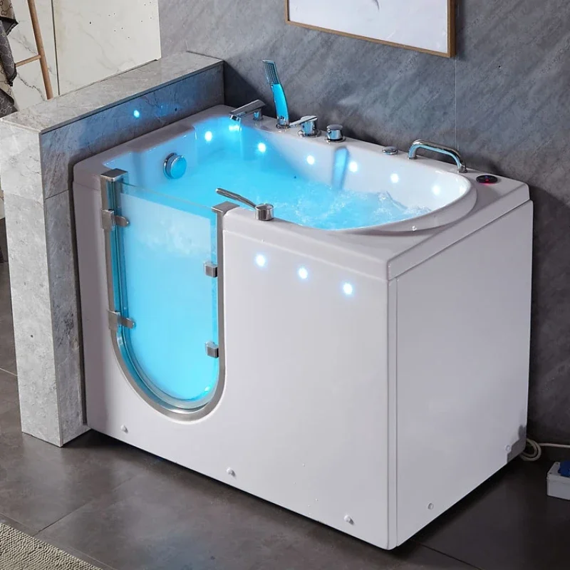 Inside and outside of the elderly, walk in, sit in a barrier-free bath, small acrylic massage constant temperature bathtub.