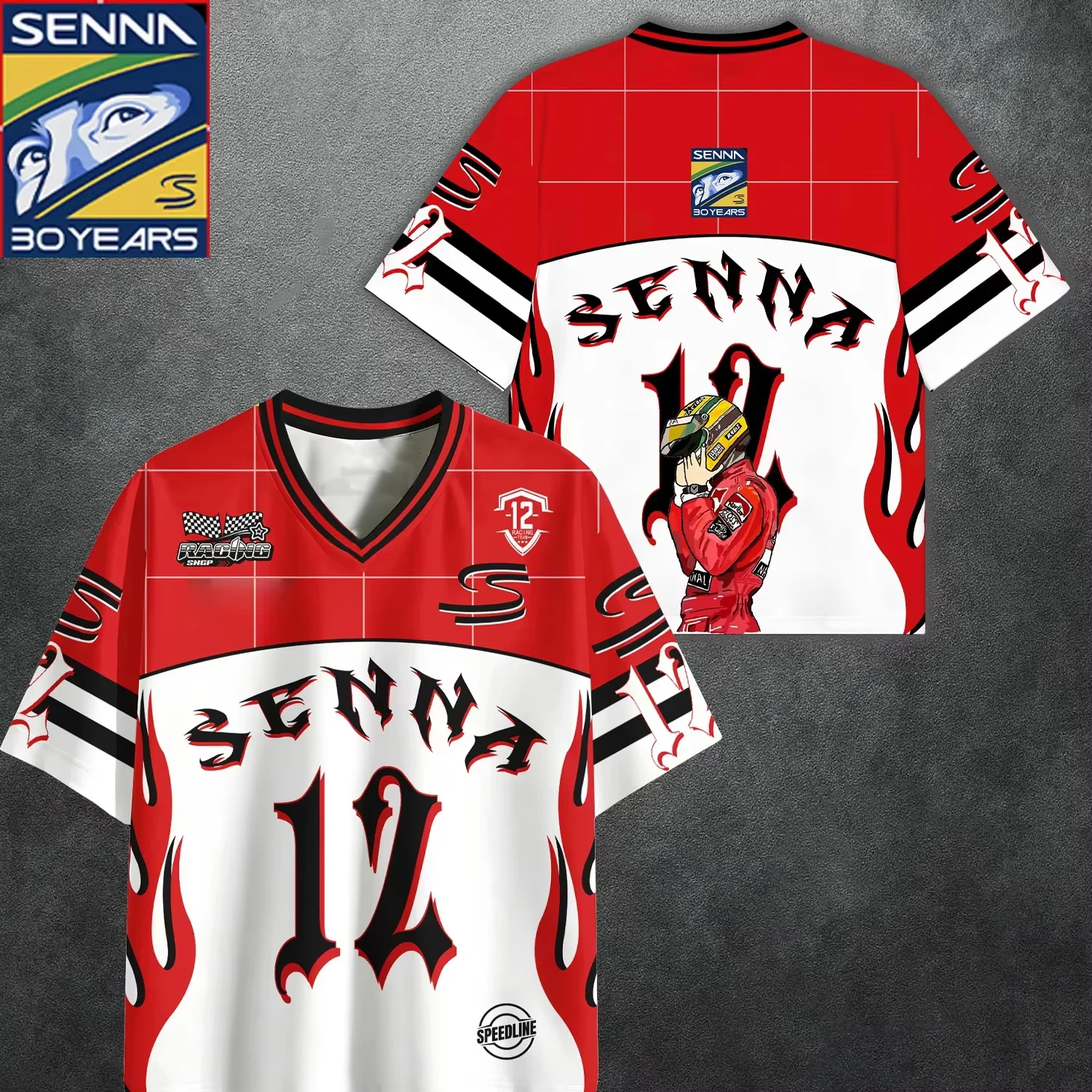 Family #12 Race Helmet Striped Graphic V Neck Short Sleeve Jersey Quick Dry Breathable Light Motorsport T Shirt for Adult Fans - view 4