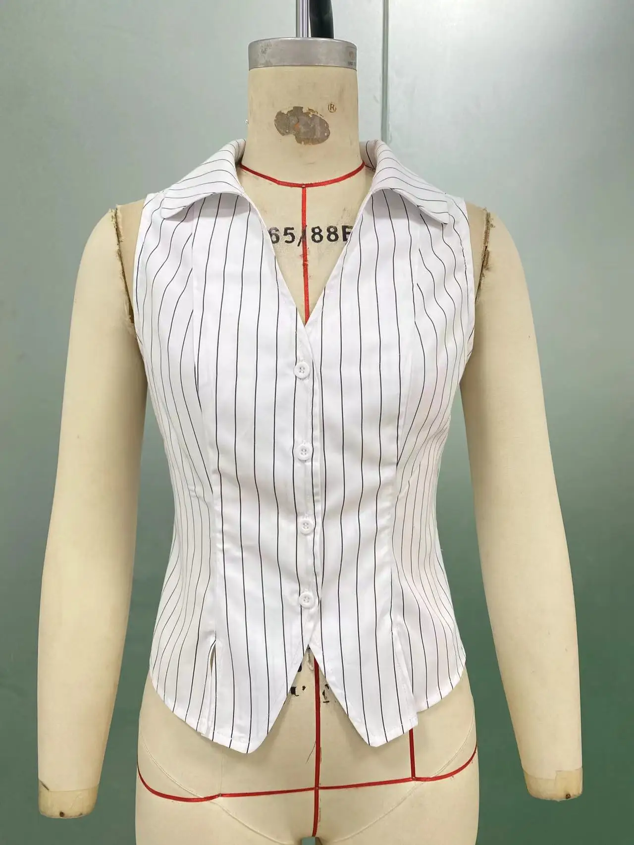 2025, neues Damen-gestreiftes Hemd, ärmellos, schmal, Knopfleiste, Strickjacke, Top, Weste, Mode, Pendler, Büro, Tank