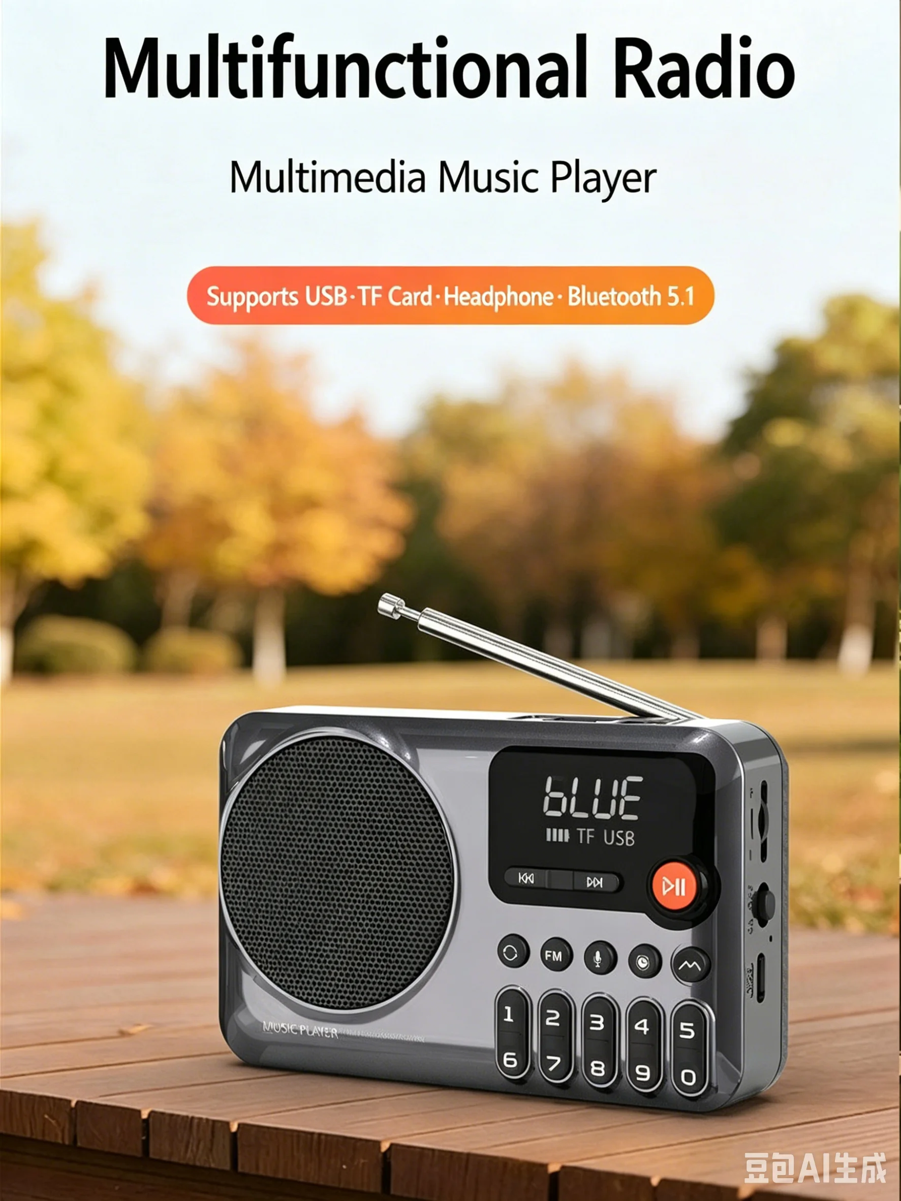 

Portable FM Radio Bluetooth Speaker MP3 Player with Digital Display, Support TF/USB/AUX, Recorder, Elderly Music Player