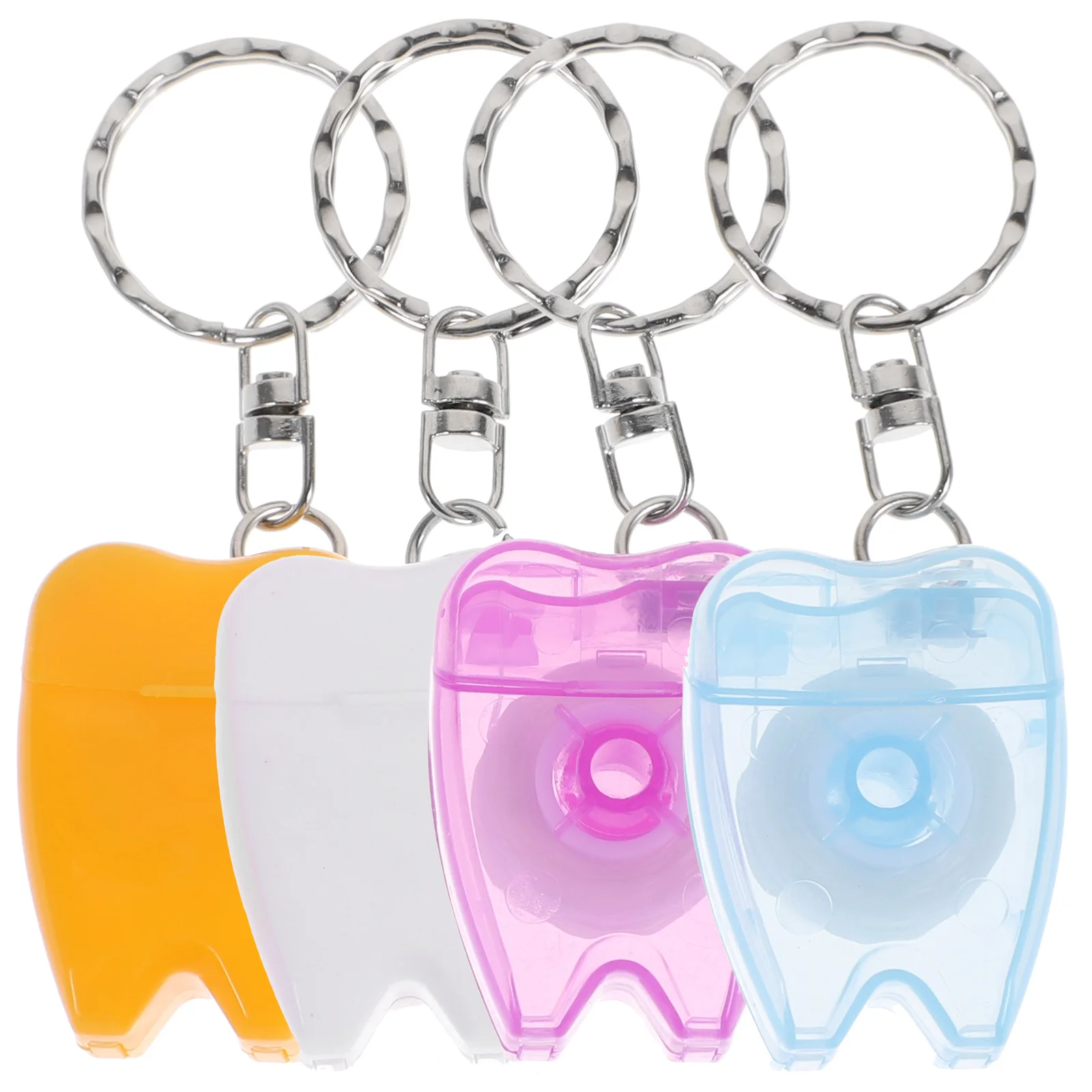 4 قطعة سلسلة المفاتيح الخيط الأسنان المحمولة العناية بالفم تنظيف الأسنان الخيط يختار حلقة رئيسية التنفس الطازج عميق تنظيف بين الأسنان